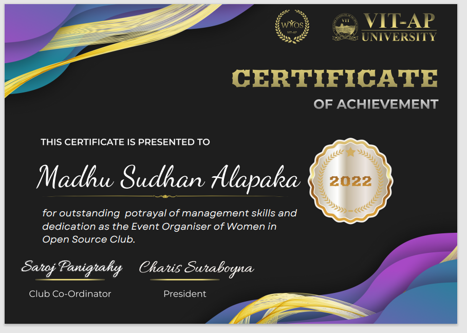 Event Organizer WIOS Certificate